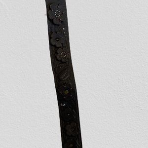 Coach black floral tea rose leather strap with gunmetal clasps